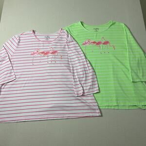 Coral Bay Womens Size 3X Striped Flamingo Long Sleeve Shirts lot of 2